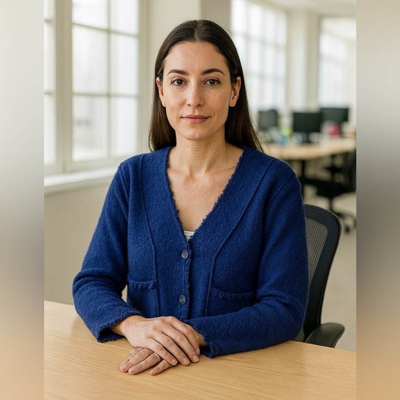 Joie Raw Edge Navy Blue Vneck Cardigan Sweater. Large. Button front. Pockets. - Picture 7 of 7